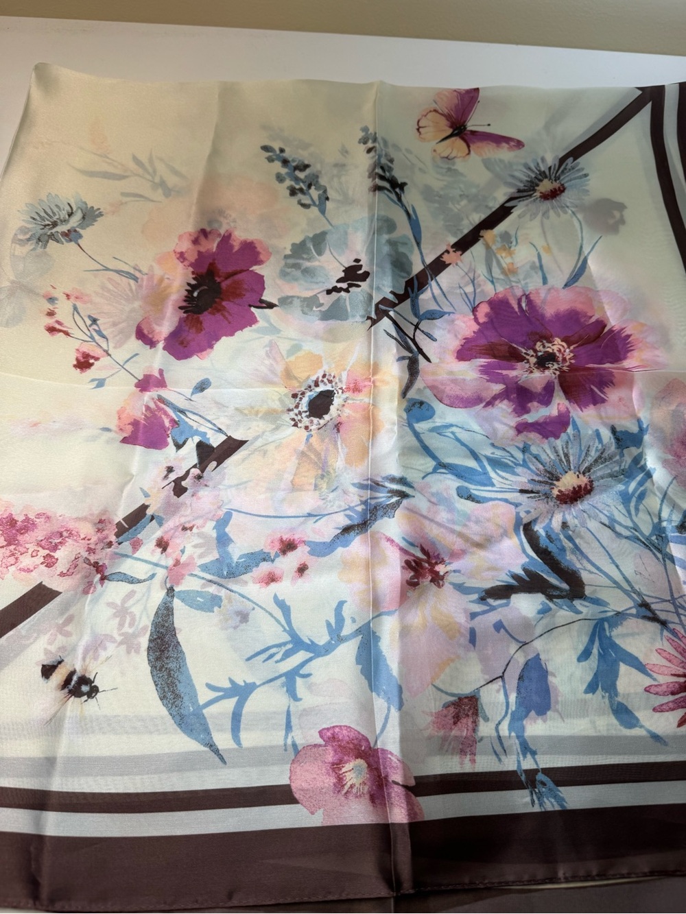 NWT Vince Camuto Lily Floral and Butterfly Botanical Square Scarf